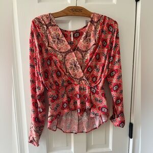 Free People Red Floral Blouse